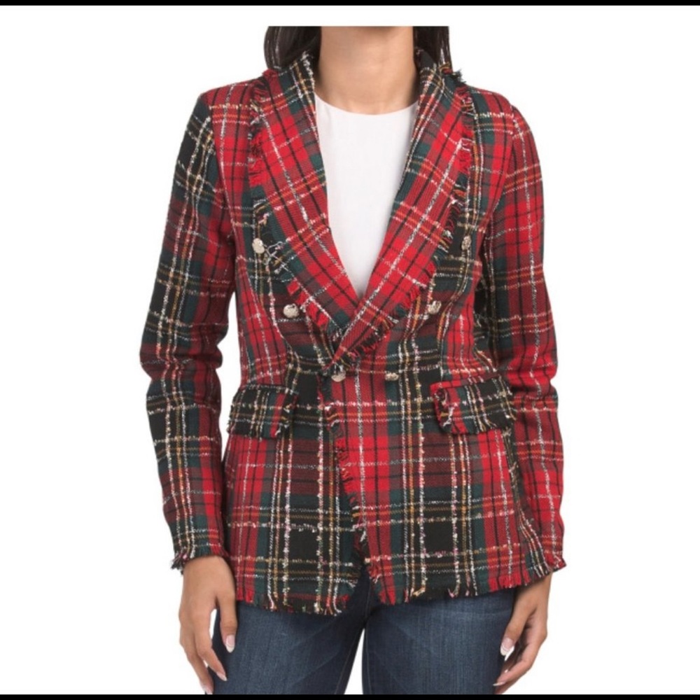 NWT Rachel Zoe Tweed Tartan Plaid blazer (S)